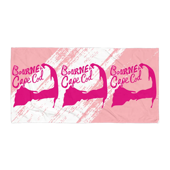 BOURNE to Cape Cod™ | Coastal Classic Beach Towel | All-Over Logo Print | Vibrant Pink Logo on Pink and White Splash product image (1)