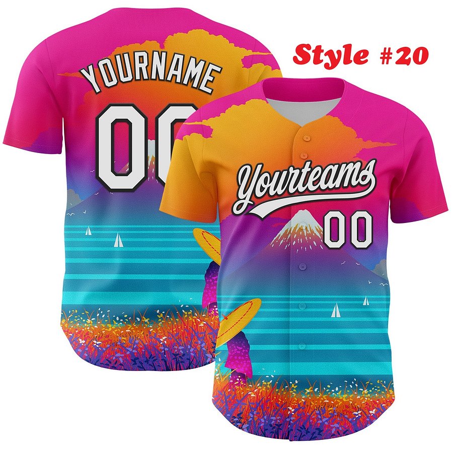 Authentic Baseball Jersey, Custom Baseball Jersey, Personalized Sport Jersey, Colorful, Number, 3D Mountains product image (188)