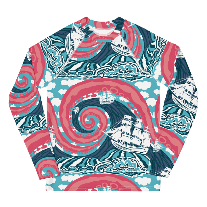 Boys' | YOUTH | Rash Guard | Kraken Vibes, Nautical Adventure | Coastal Swim Shirt for Kids | UV Protection Activewear product image (1)