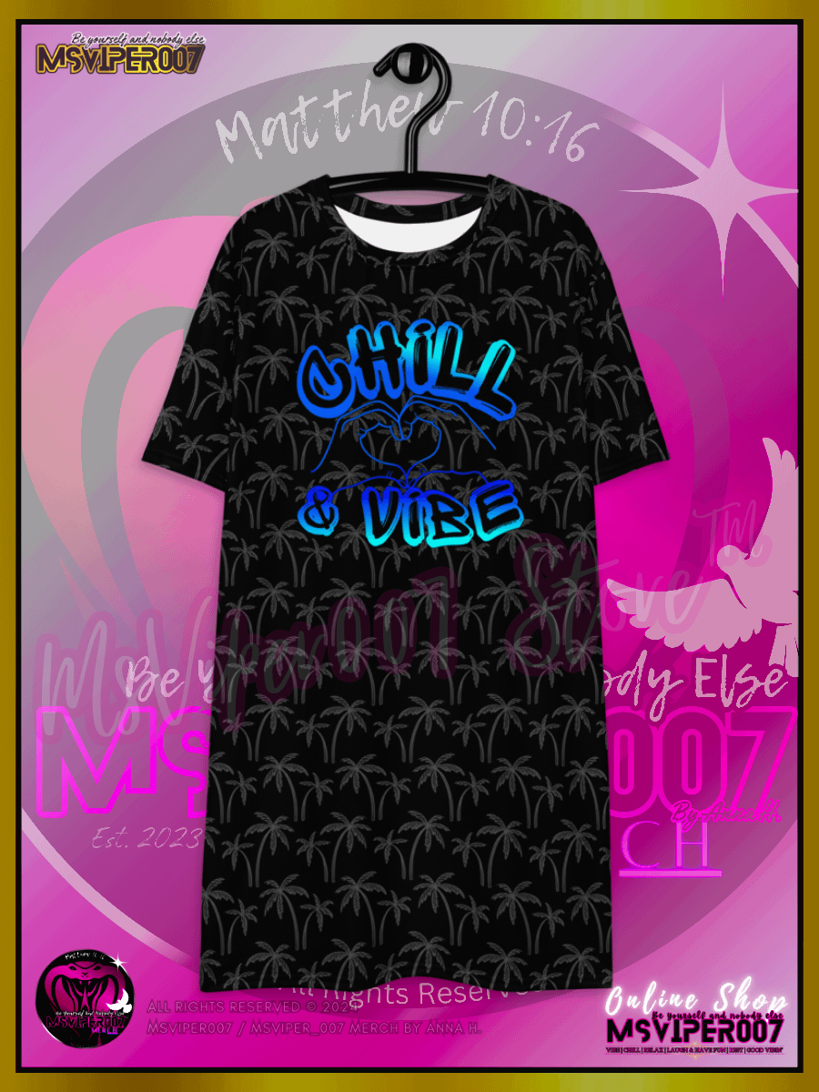 T-SHIRT DRESS - MSVIPER007'S "CHILL & VIBE™" (black/oasis blue | V2 ) T-SHIRT DRESS BY ANNA H. product image (11)