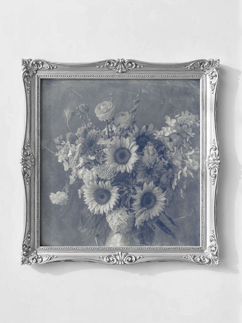 Light Sunflowers, Vintage Blue Monochrome Square (Printable)
