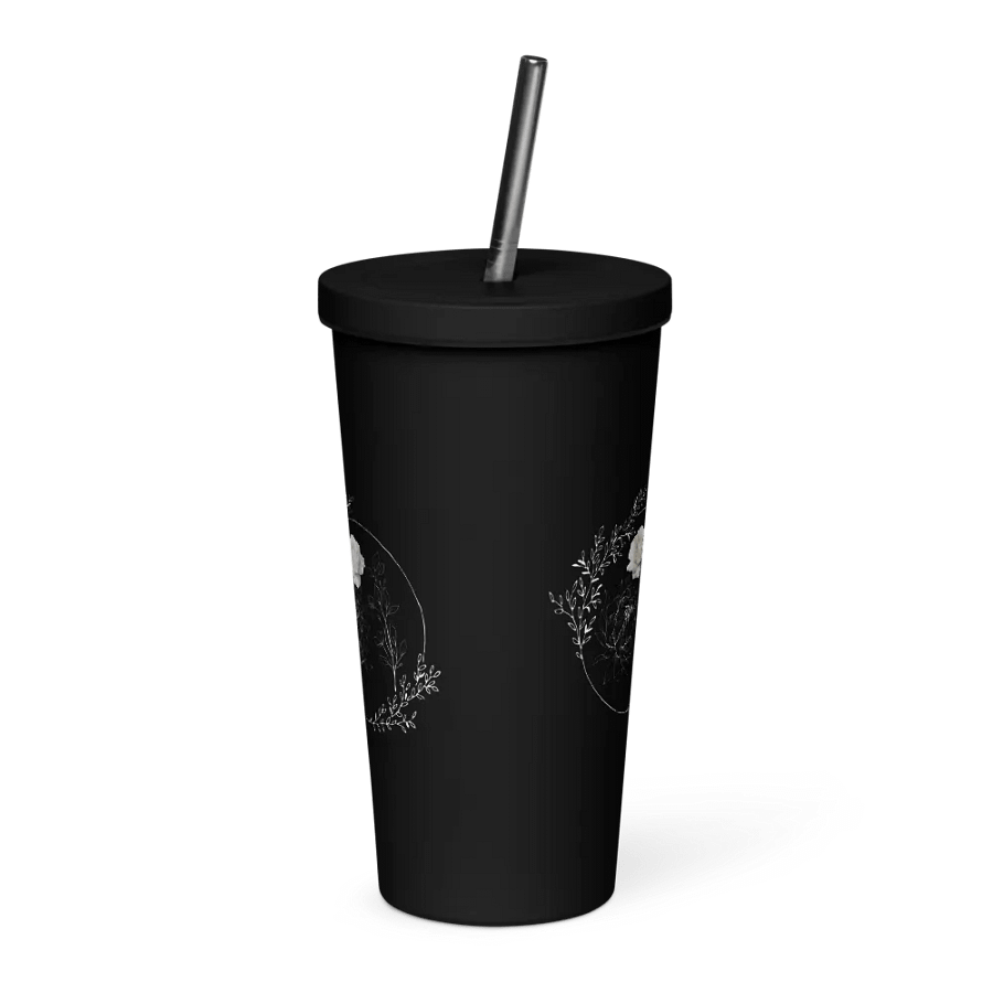 Floral White Line Tumbler with Straw product image (2)