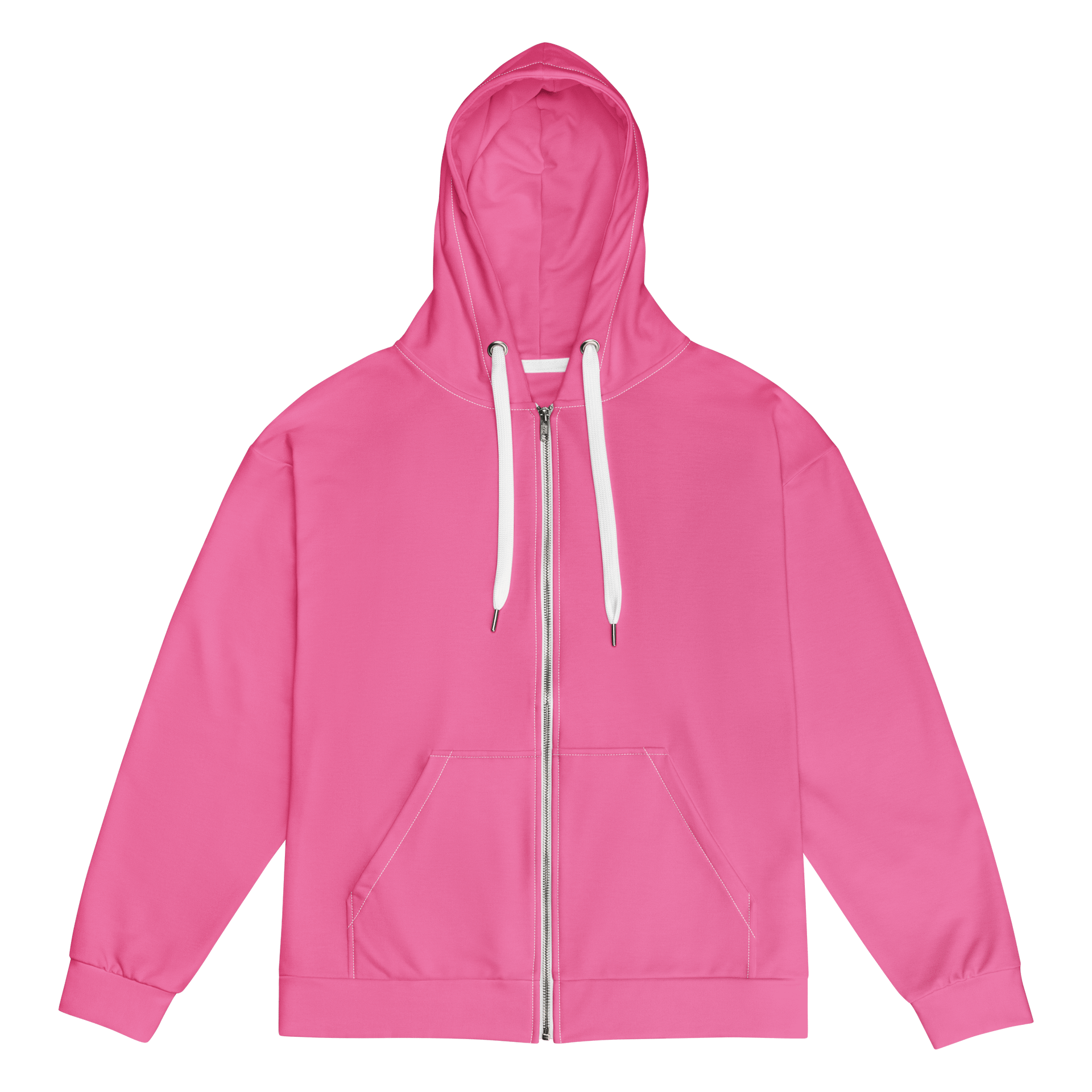 Flamingo Pink Solid Color Eco Friendly Unisex Zip Hoodie product image (1)