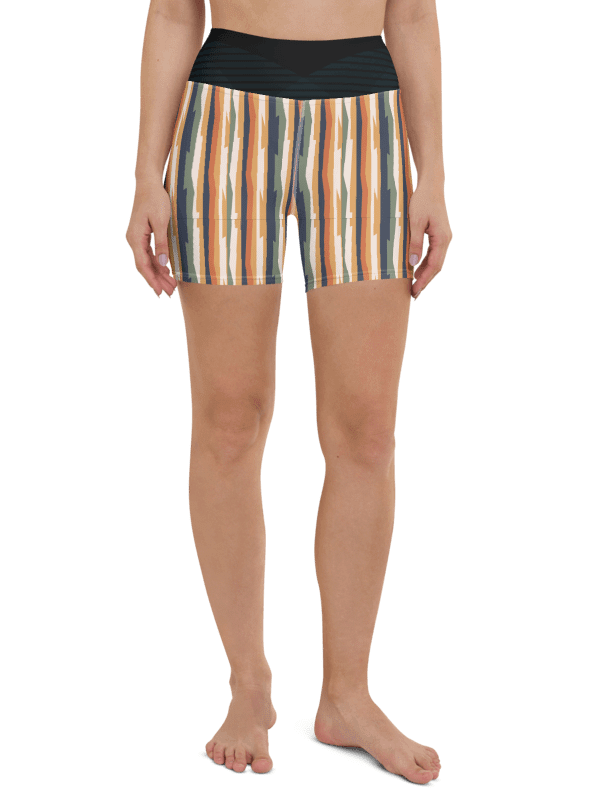 Hand-drawn-stripes-background, with black waist band, All-Over Print Yoga-shorts product image (5)