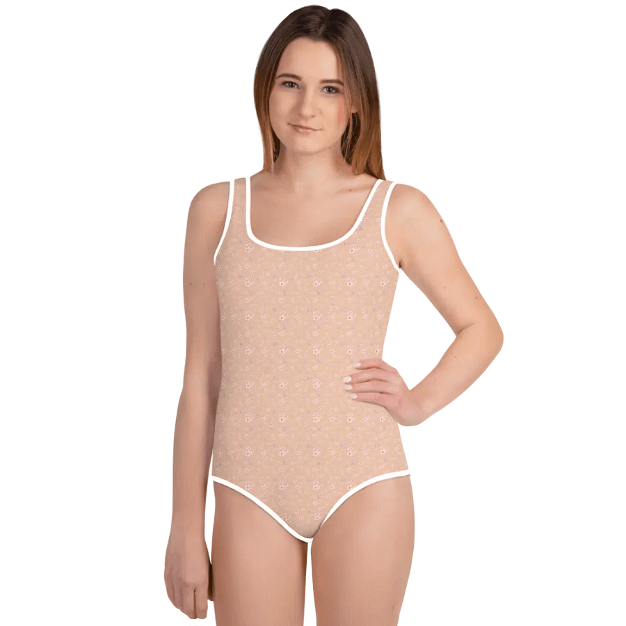 Cherry Blossoms on Cream Youth One-Piece Swimsuit product image (3)