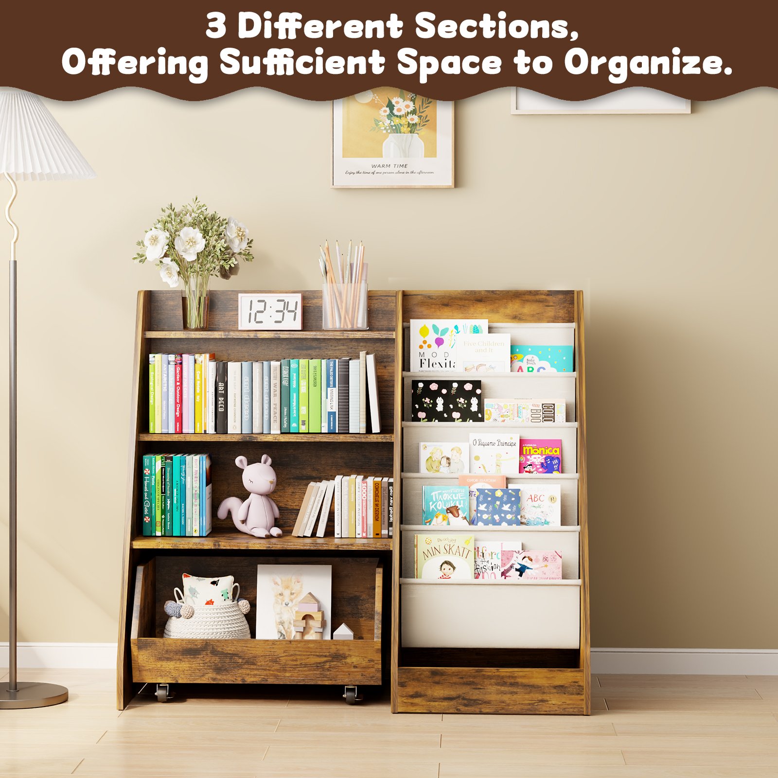 4-Tier Kids Bookshelf and Toy Storage, Book Shelf for Kids Rooms, Wooden bookcase for Toddler Children Baby in Nursery Playroom Living Room - Idea Gifts for Boys and Girls (Brown product image (4)