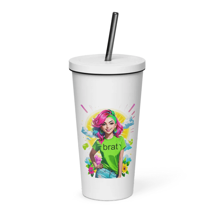 Brat 20 oz Tumbler Cup - White - Insulated Tumbler with a Straw v5 product image (1)