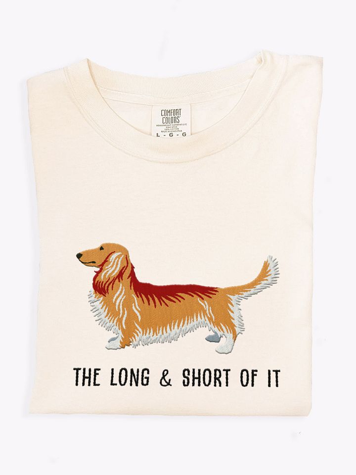 The Long & Short of It T-Shirt(Embroidered) of a Longhaired Dachshund(Fawn) product image (1)
