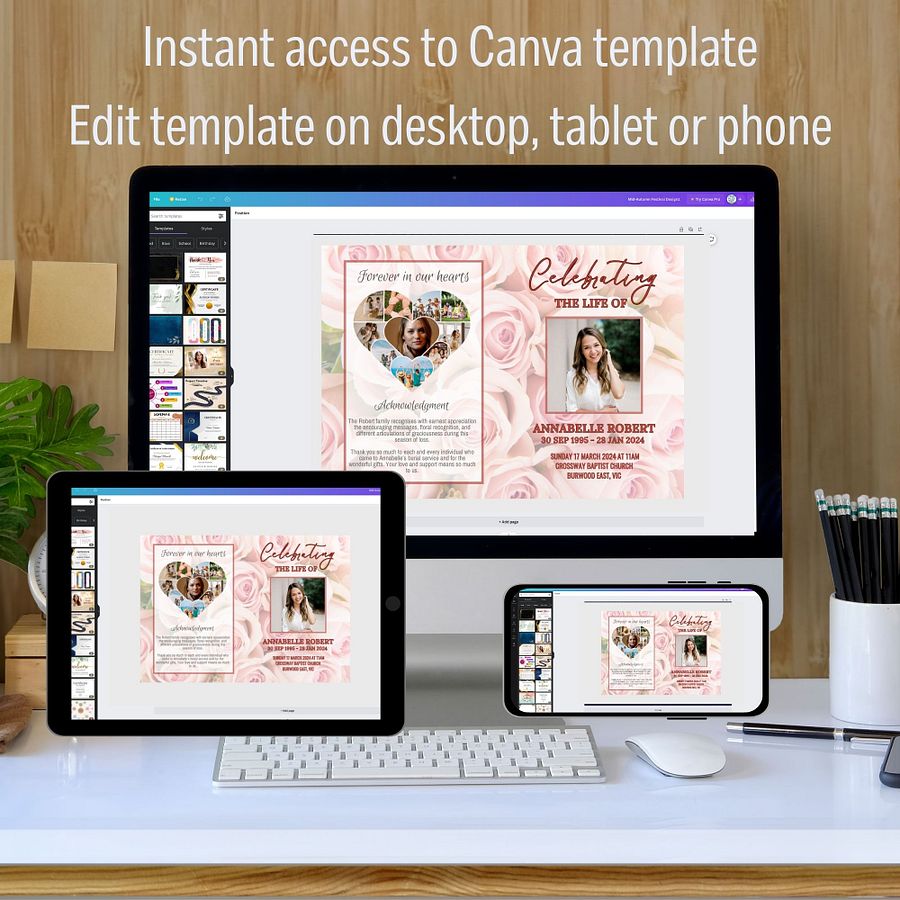 Pink Roses Funeral Program Canva Template product image (3)