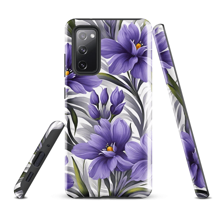 Tough Phone Case for Samsung® - Purple Flowers on a White Background product image (1)