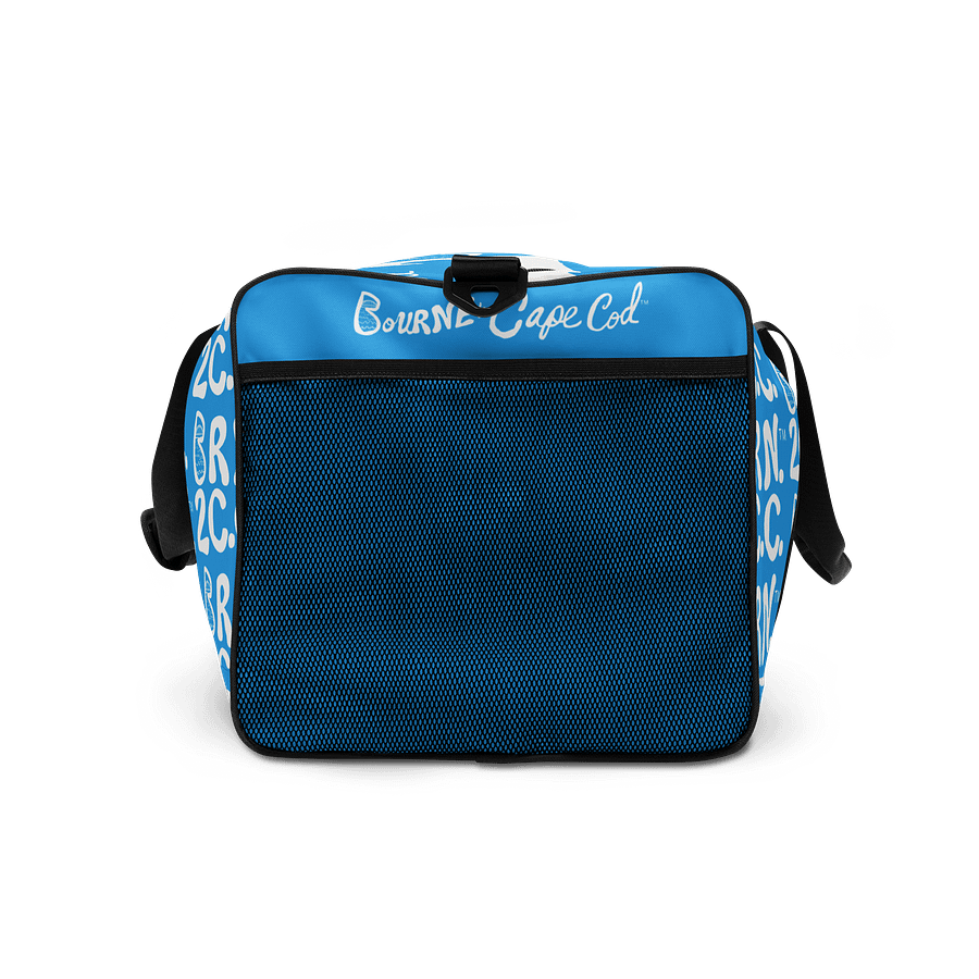 BOURNE to Cape Cod™ | Duffle Bag | BRN.2C.C.™ | Coastal Gym & Travel Gear | 22" All-Over Print Weekender | White Logos on Deep Sky Blue product image (7)