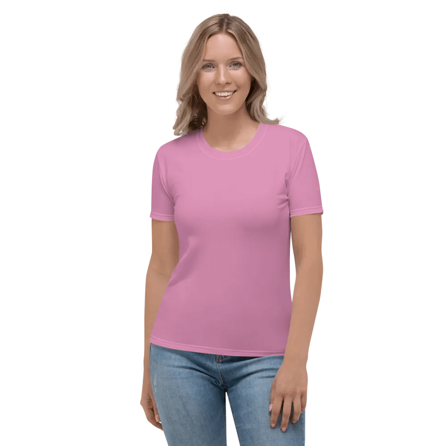 Plain Medium Carnation Pink True Summer Women's Crewneck Polyester Heavyweight Premium T-Shirt by Treasure Pie product image (3)