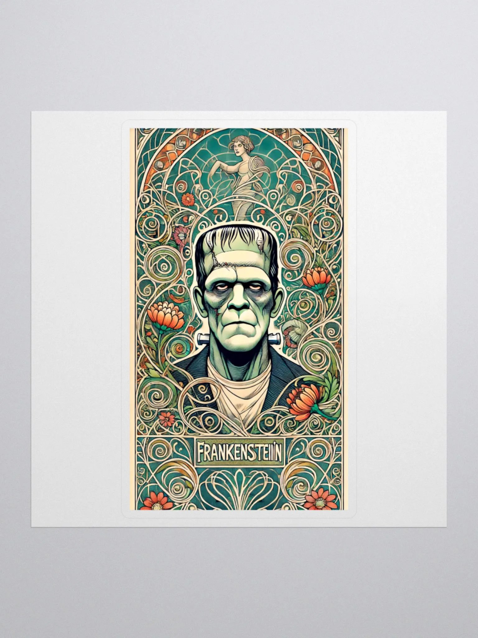 Art Nouveau Frankenstein's Monster Vinyl Sticker – Gothic Horror Art product image (1)