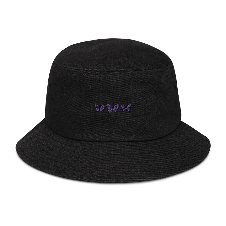 Lilac Butterfly Embroidered Bucket Hat in Black product image (1)