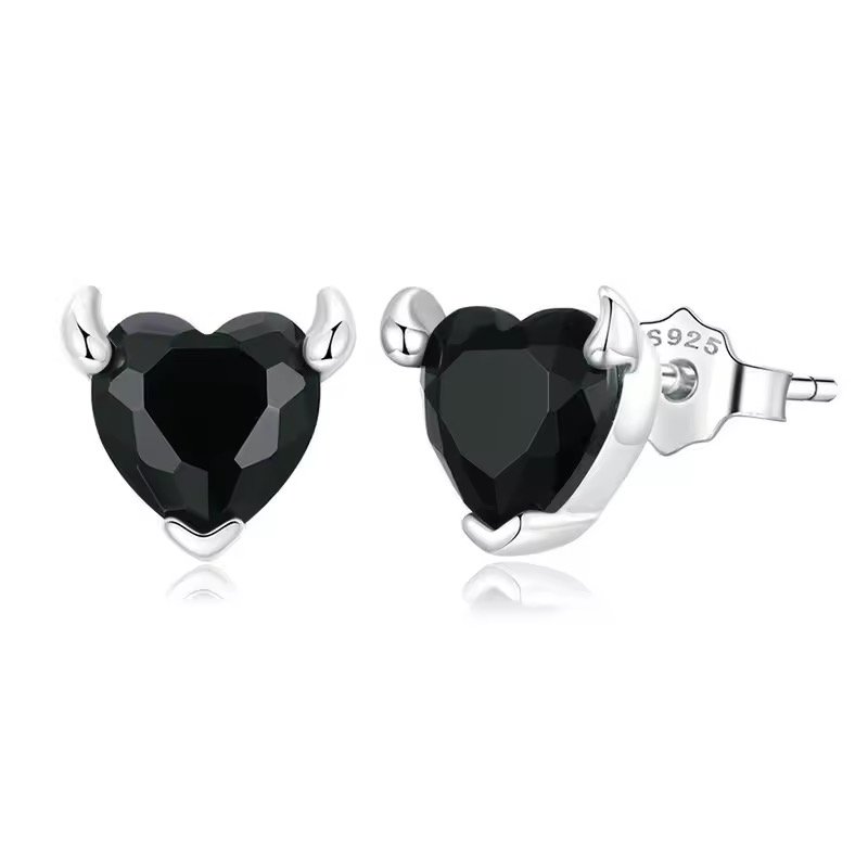 Sterling Silver Demon Heart Stud Earrings [PRE-ORDER ONLY] product image (1)