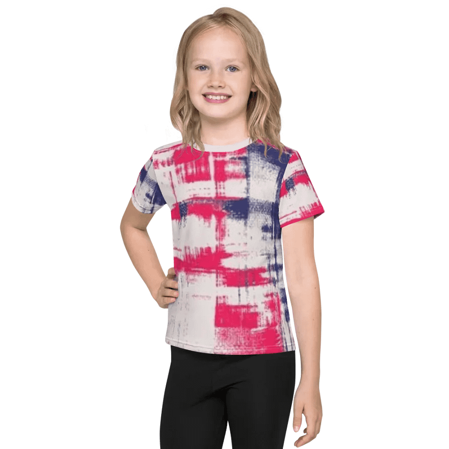 Kids Crew Neck T-Shirt Red Blue All-Over Print product image (1)
