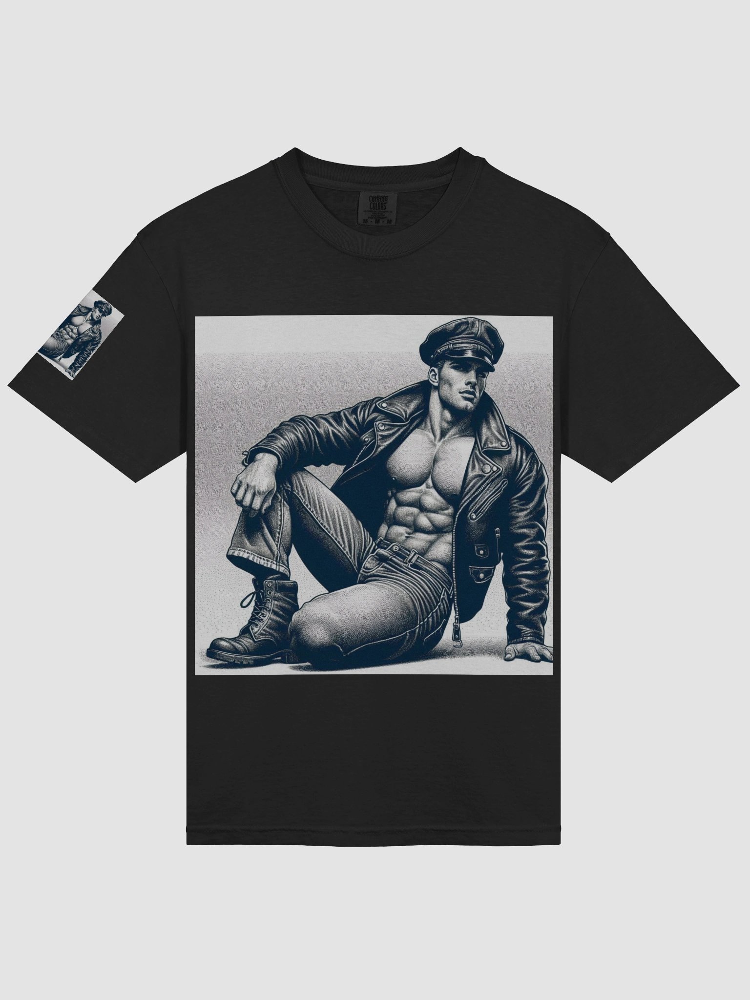 Pointillism 1940 Cool Trouble Tom of Finland Tribute Leather Bikers Pride Graphic Design T Shirt product image (3)