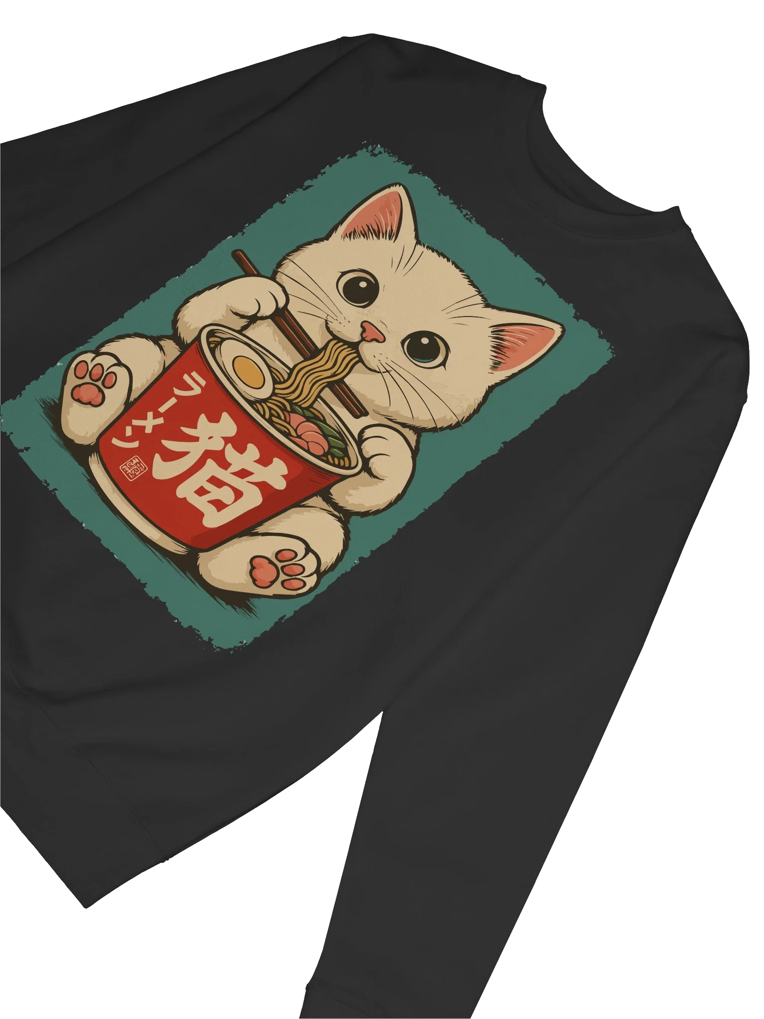 Kawaii White Cat Eating Ramen Vintage Japanese Style Sweatshirt product image (44)