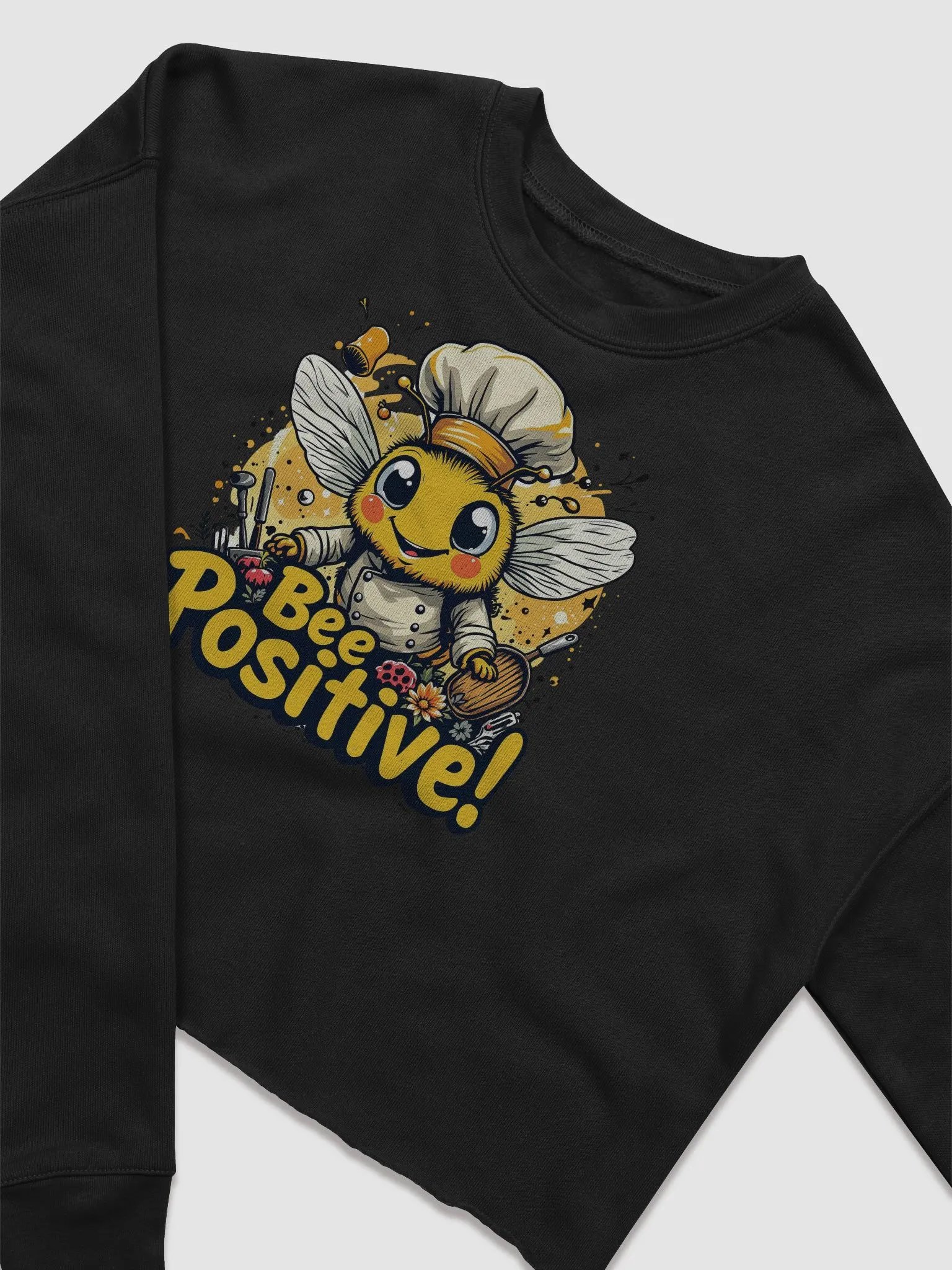 Bee Positive! Chef Bee Cartoon Crop Sweatshirt product image (11)