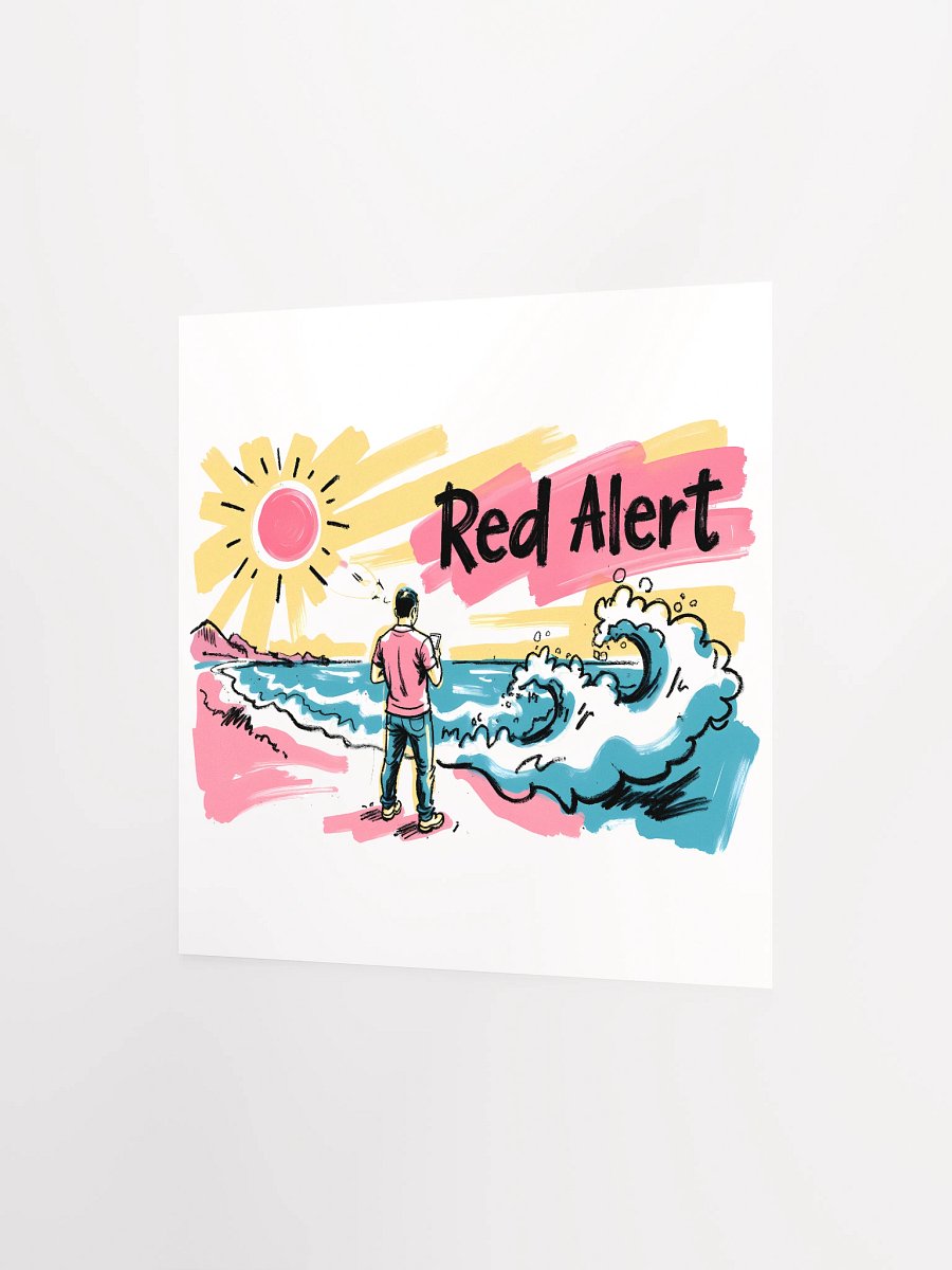 Red Alert Beach Art Print – Sunset Danger Warning Matte Paper Poster product image (6)