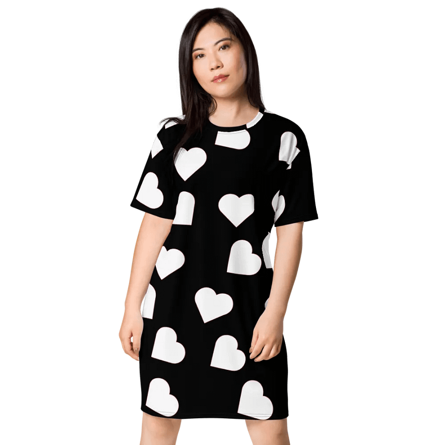 Love Pattern 5 Black and White Ladies T Shirt Dress product image (1)