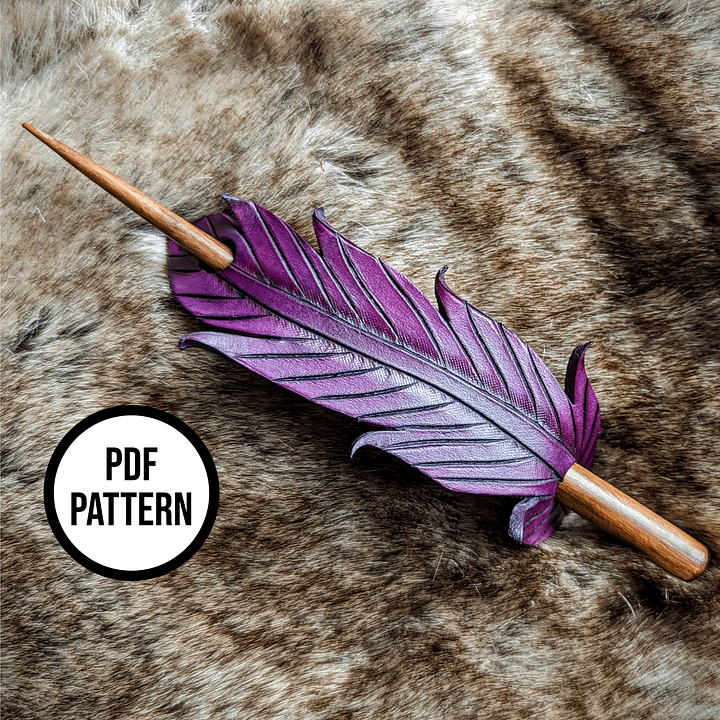Leather Feather Hair Stick - PDF Pattern for Leatherwork product image (1)