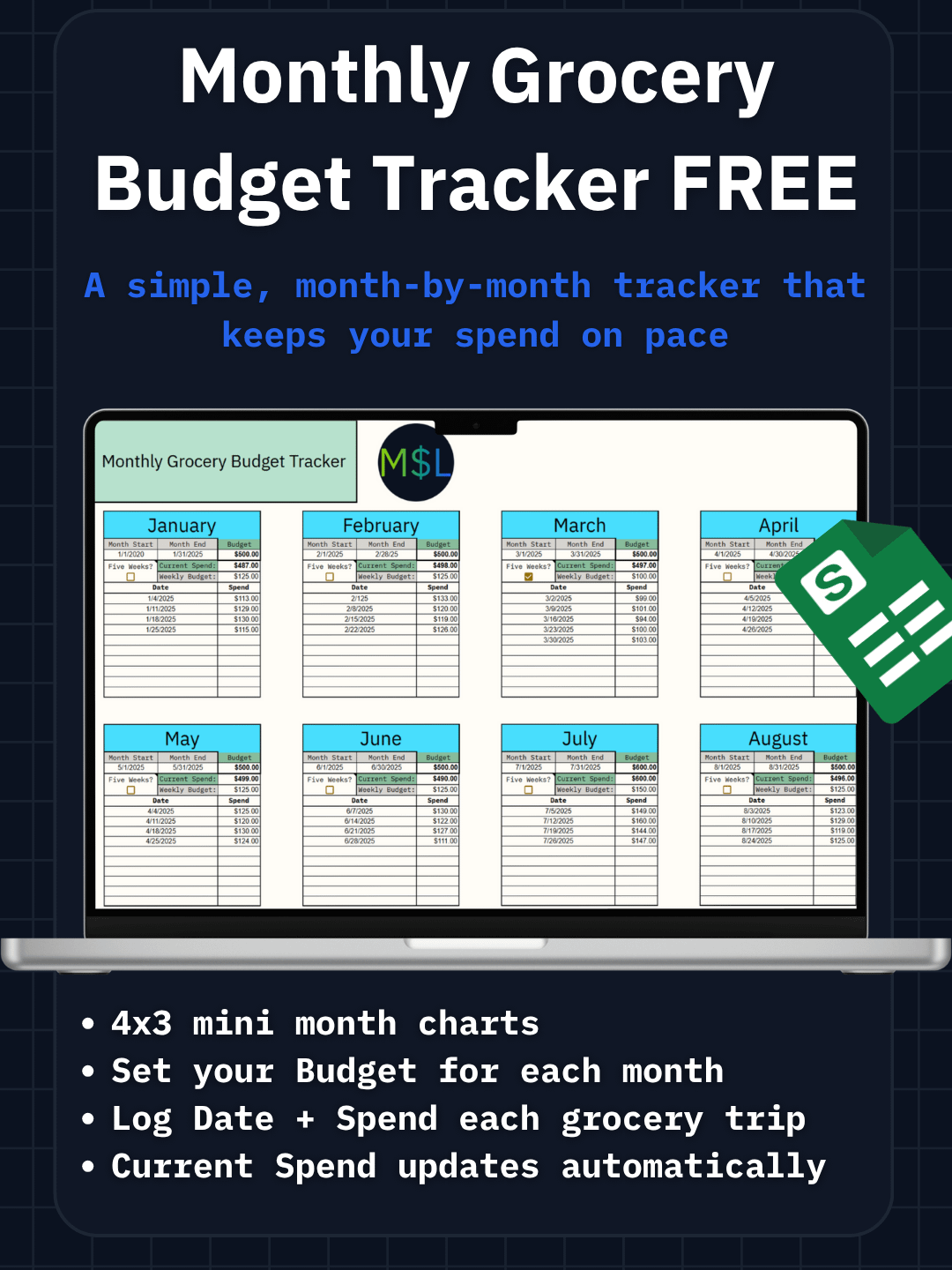 Monthly Grocery Budget Tracker FREE product image (1)
