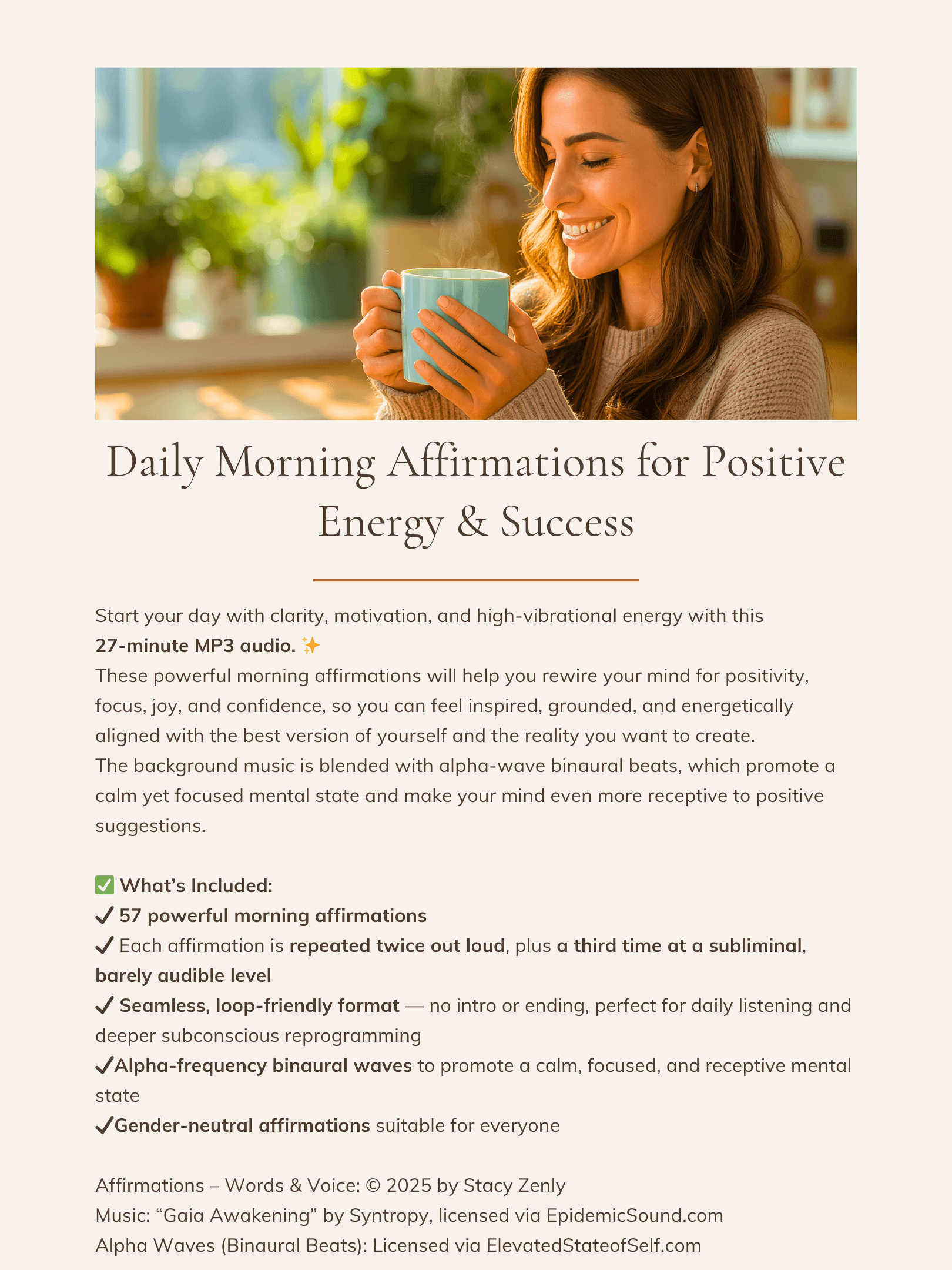 Daily Morning Affirmations for Positive Energy & Success | MP3 download product image (2)