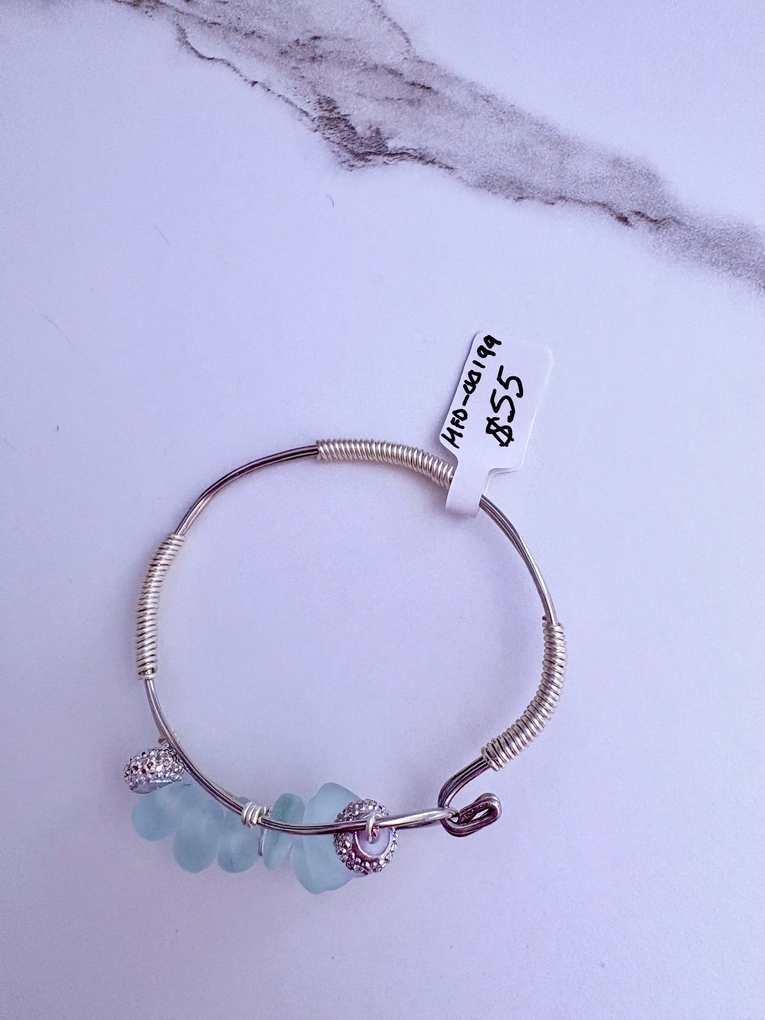 MFD-00199 | Seafoam Pebble Tide Bracelet | Wire-Wrapped Sea Glass | Handmade 6" Coastal Charm by Monique Faella Designs™ product image (10)