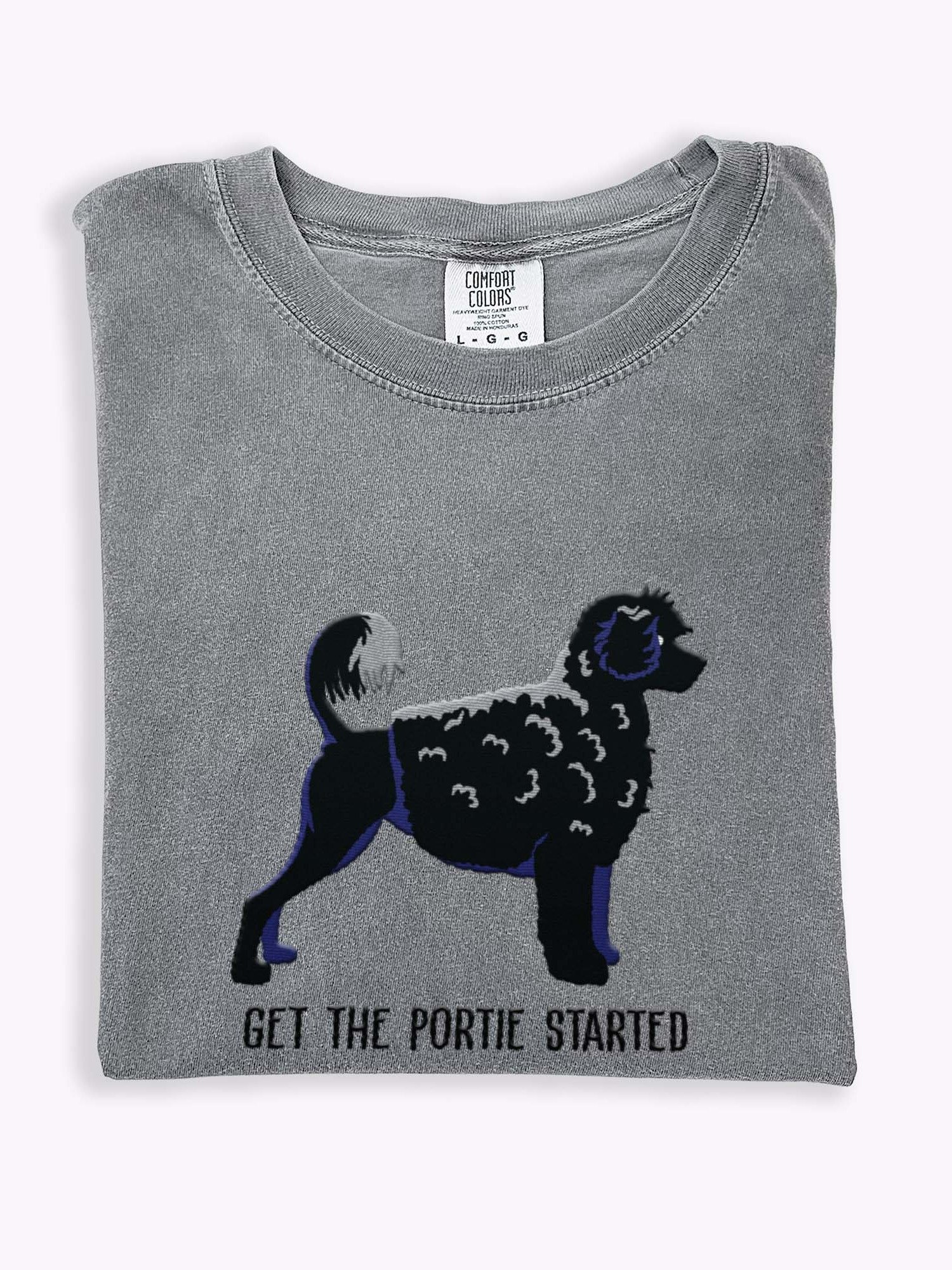 Get the Portie Started T-Shirt(Embroidered) of a Portuguese Water Dog(Black) product image (1)