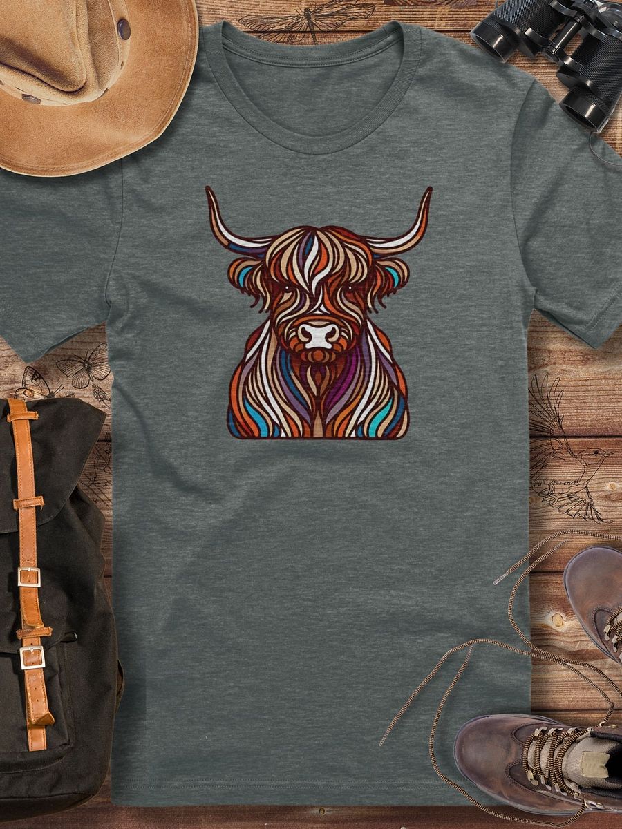 Highland Cow T-Shirt, Abstract Scottish Highland Coo Art, Colourful Farm Animal Tee, Unique Cow Lover Gift product image (1)