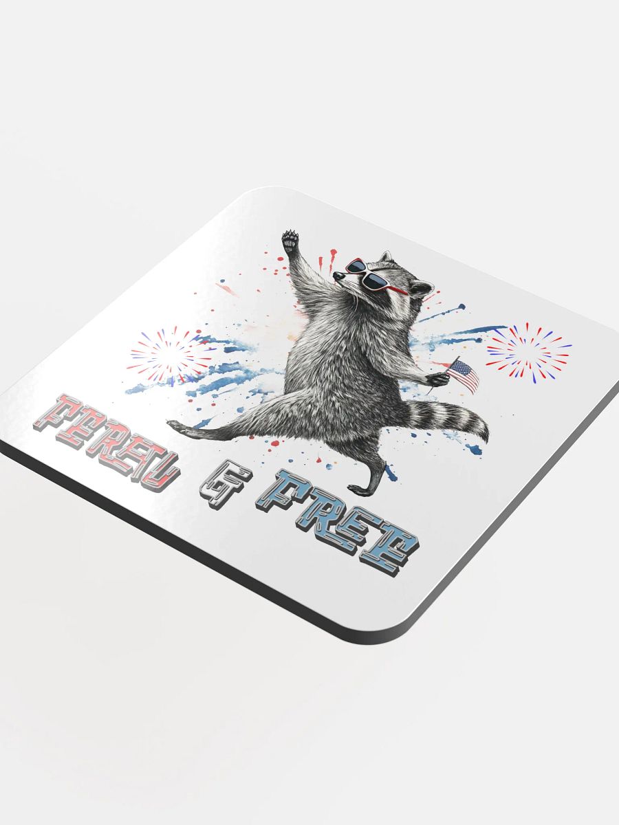 Feral And Free Raccoon Patriotic Cork Coaster product image (1)