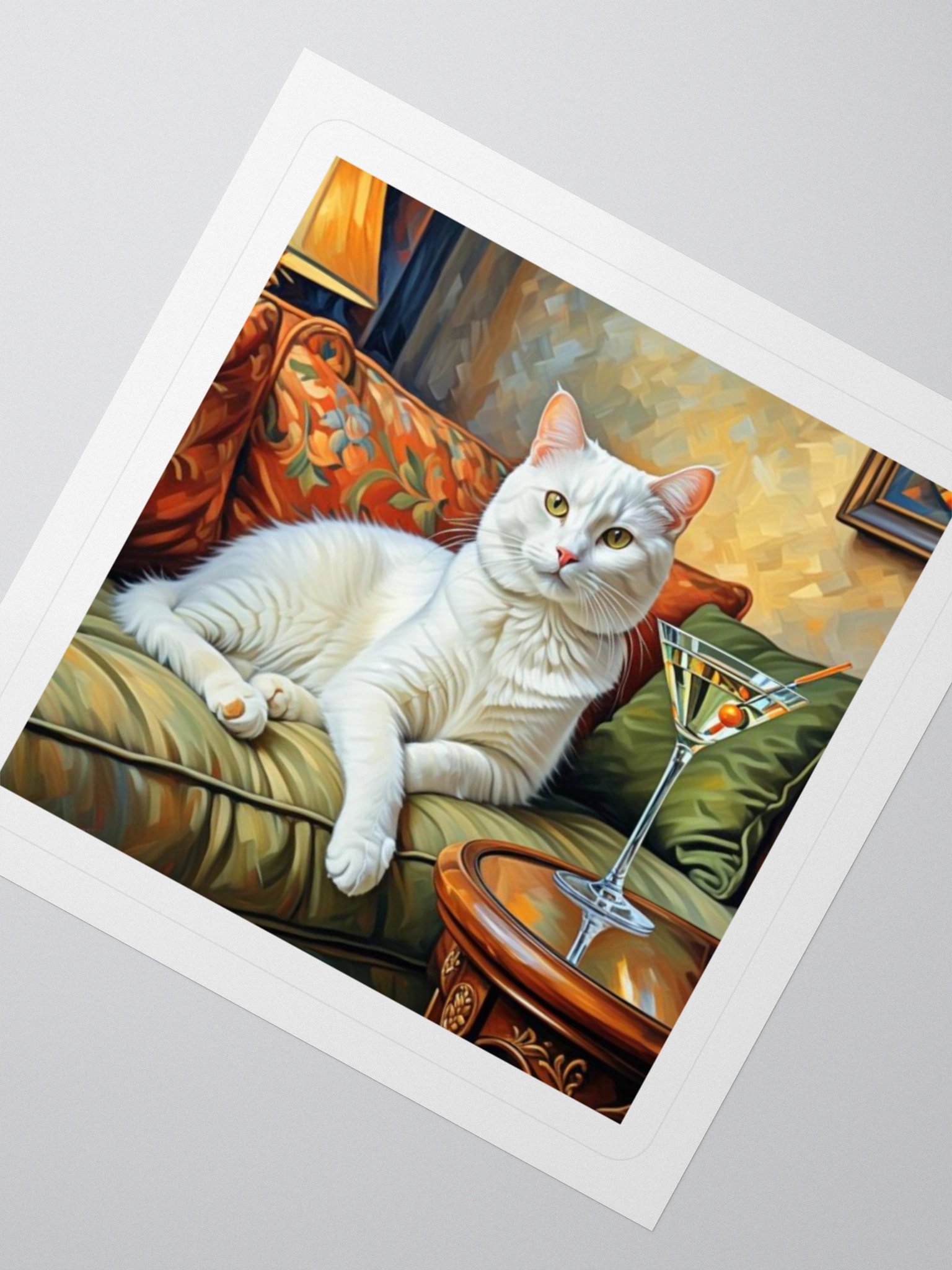 CLASSEY CAT ON COUCH NEXT TO MARTINI product image (7)