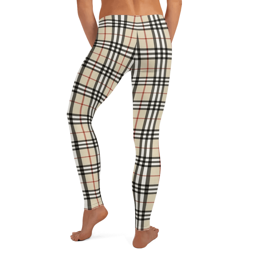 Classic Beige Plaid Leggings: Timeless Tartan Print Women's Fashion Pants product image (8)