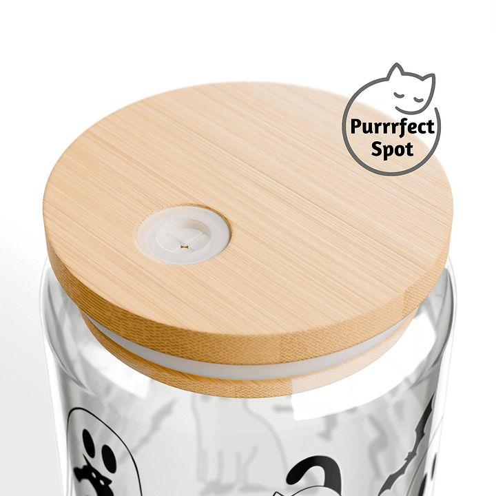 Ghost Cats 16oz Glass Can Cup – Spooky Cute Cat Cup 🐾👻🦇 product image (2)
