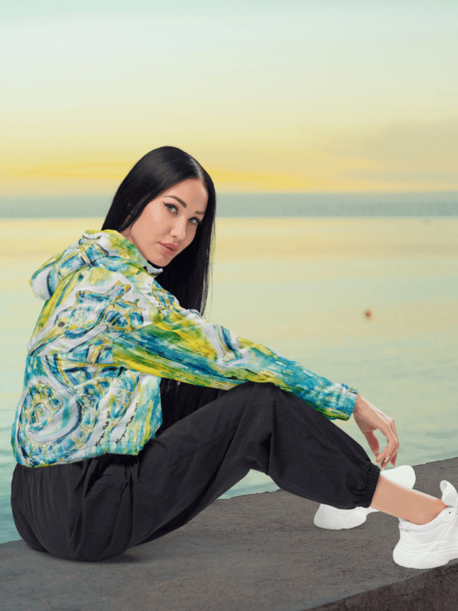 Ocean Majesty | Painted Seahorse | Women’s Cropped Windbreaker | Lightweight, Water-Resistant & Coastal Chic product image (3)