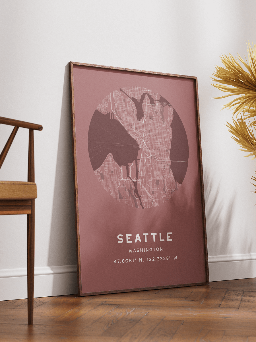 Seattle Street Map Poster – Red Minimalist Circular City Art product image (2)