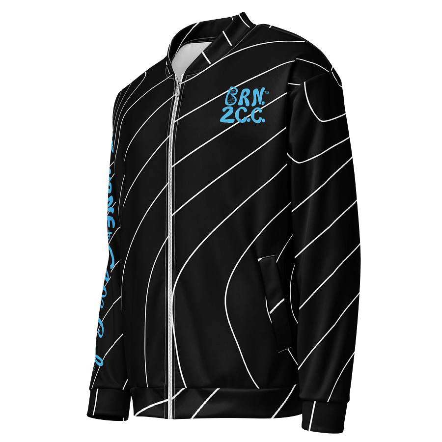 All-Over Print Bomber Jacket | Coastal Cool, City Bold | BOURNE to Cape Cod™ + BRN.2C.C.™ Style | Deep Sky Blue Logos on Dark Currents product image (3)