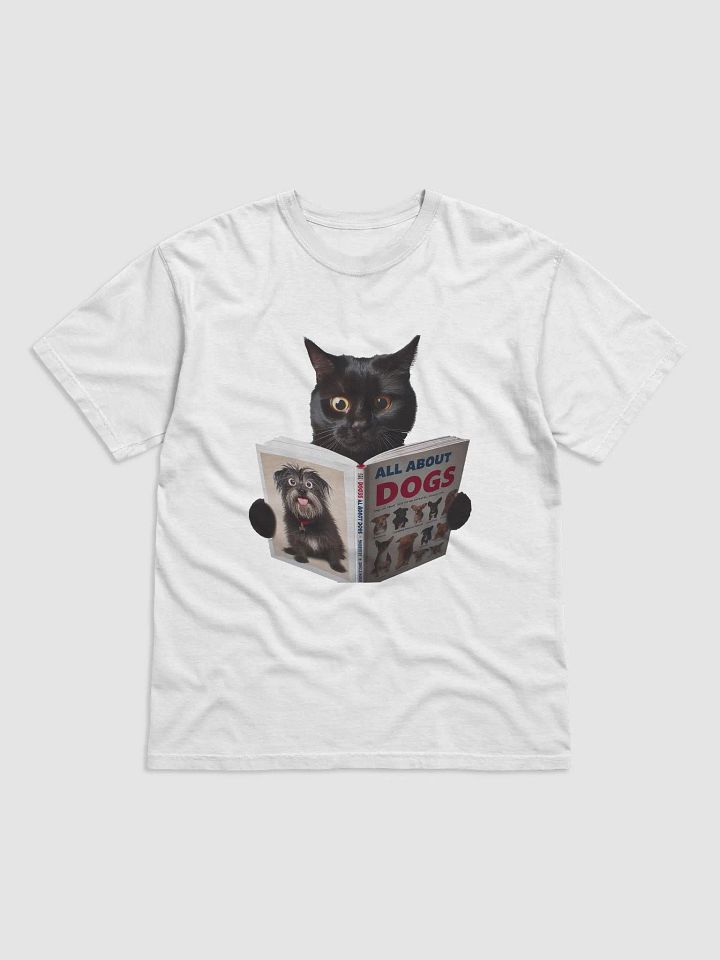 Cat Reading a Book About Dogs #Humorous Tee - White - T-Shirt product image (1)
