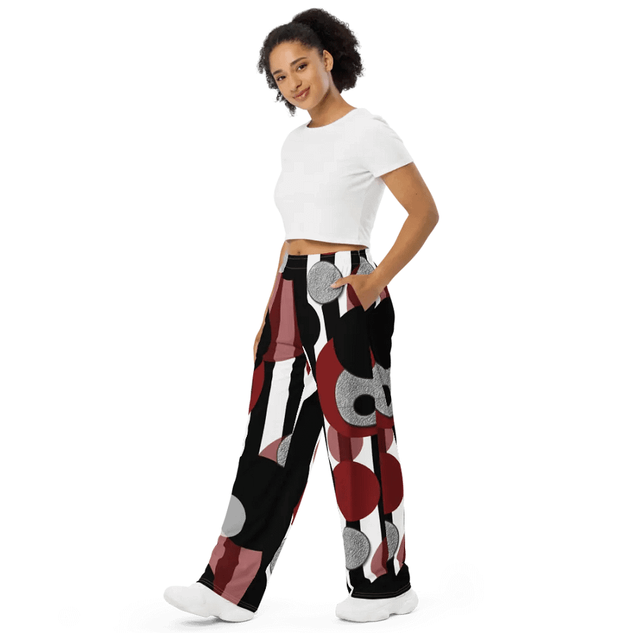 Black White Red Stripes Dots Pattern Wideleg Pants product image (4)