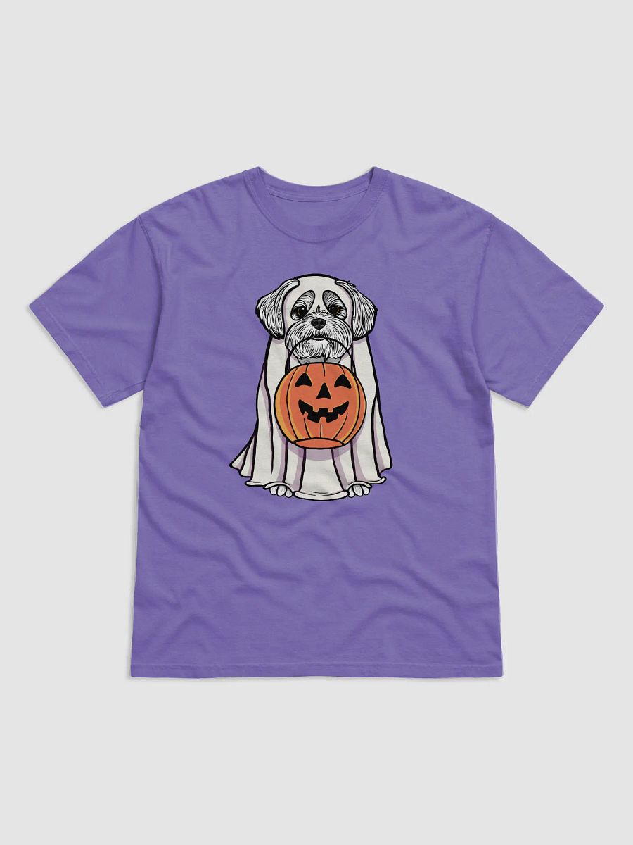 Funny Halloween Maltese T-Shirt | Funny Maltese Wearing a Ghost Costume and Holding a Pumpkin Basket product image (27)
