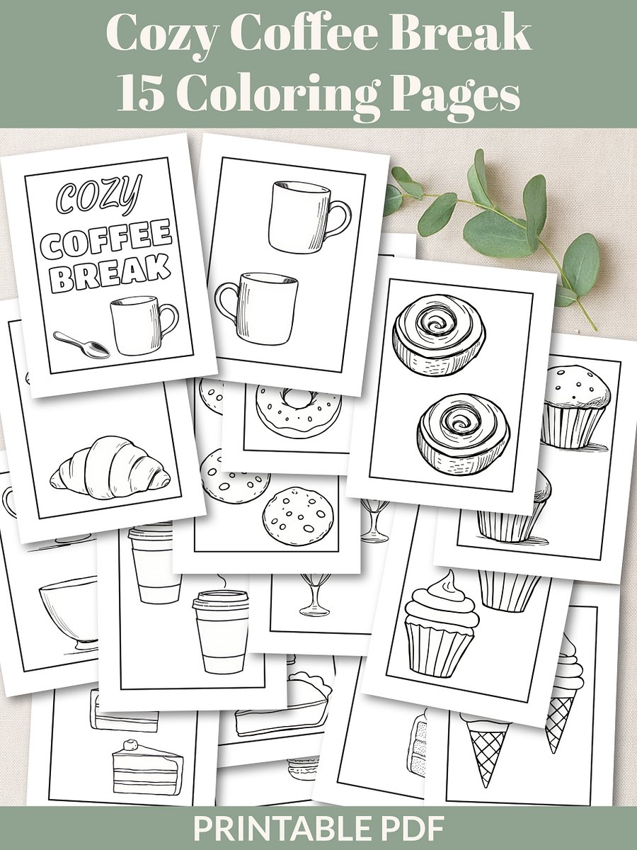 Cozy Coffee Break Coloring Pages – Printable Set of 15 product image (1)