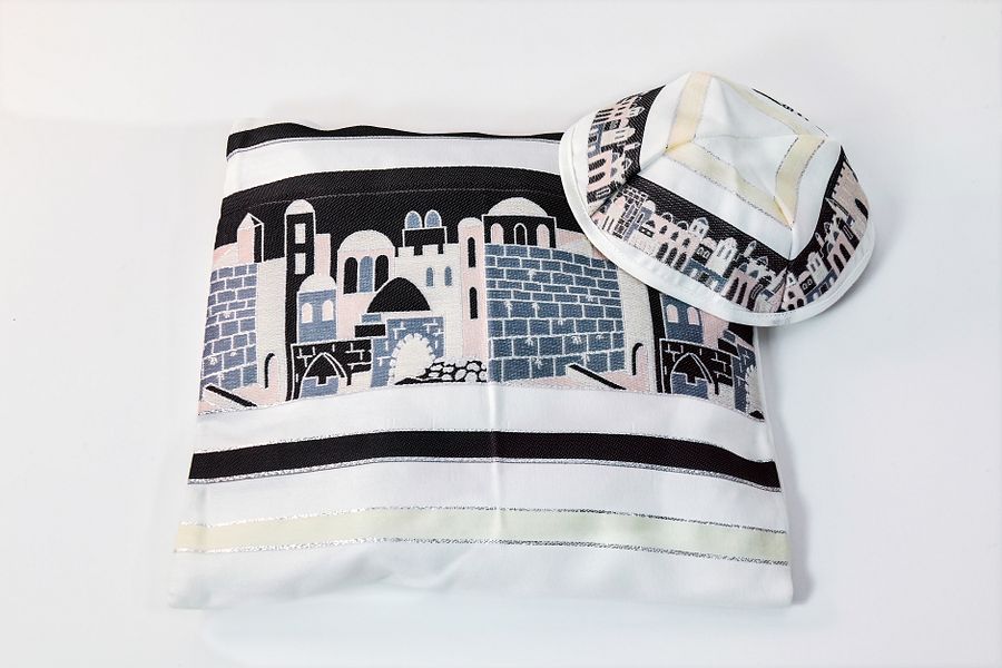 Jerusalem -GRAY, BLUE, PINK Small Tallit (Prayer Shawl) KIT product image (4)