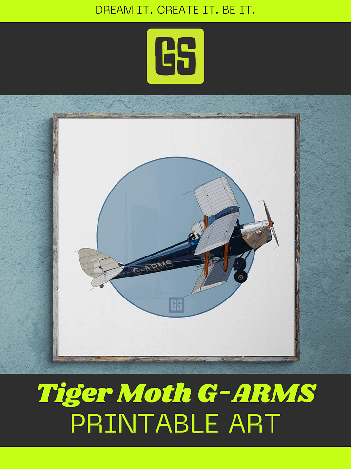 Tiger Moth G-ARMS Printable Aviation Wall Art Square Size Blue Circle & White Border Background product image (1)