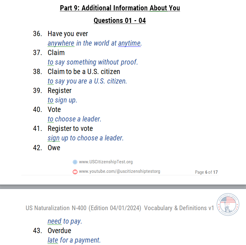 N-400 Vocabulary with SIMPLE Definitions v1 product image (2)