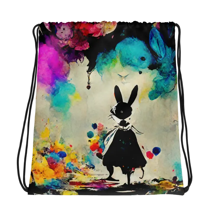 Vibrant Rabbit in Wonderland Adventure Drawstring Bag product image (1)