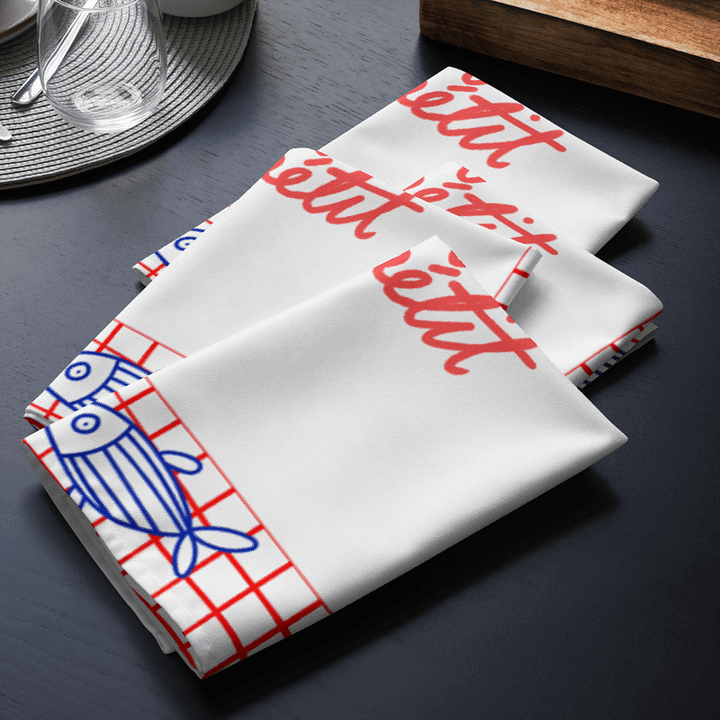 Bon Appétit Cloth Napkin Set | 4-Pack 20"x20" Soft Broadcloth Napkins | French Bistro Fish Design | Red and Blue Table Decor product image (2)