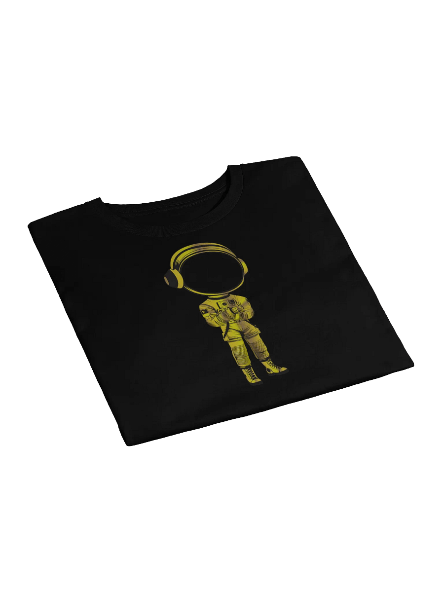 Ladies black cropped tee shirt with Gold Astronaut front product image (3)