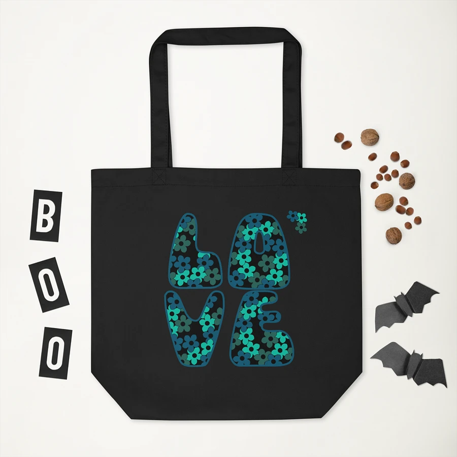 Teal Flower LOVE Text Eco-Friendly Tote Bag product image (2)