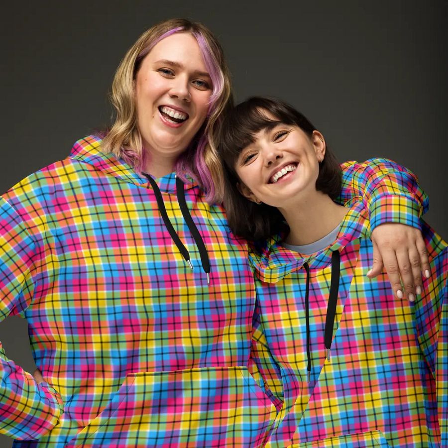Hot Pink, Turquoise, and Yellow Plaid Hoodie product image (3)